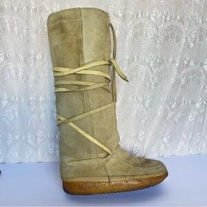 Steger Mukluks 15" Beige Leather Quetico Boots Women's Size US 7 & Wool Liners
